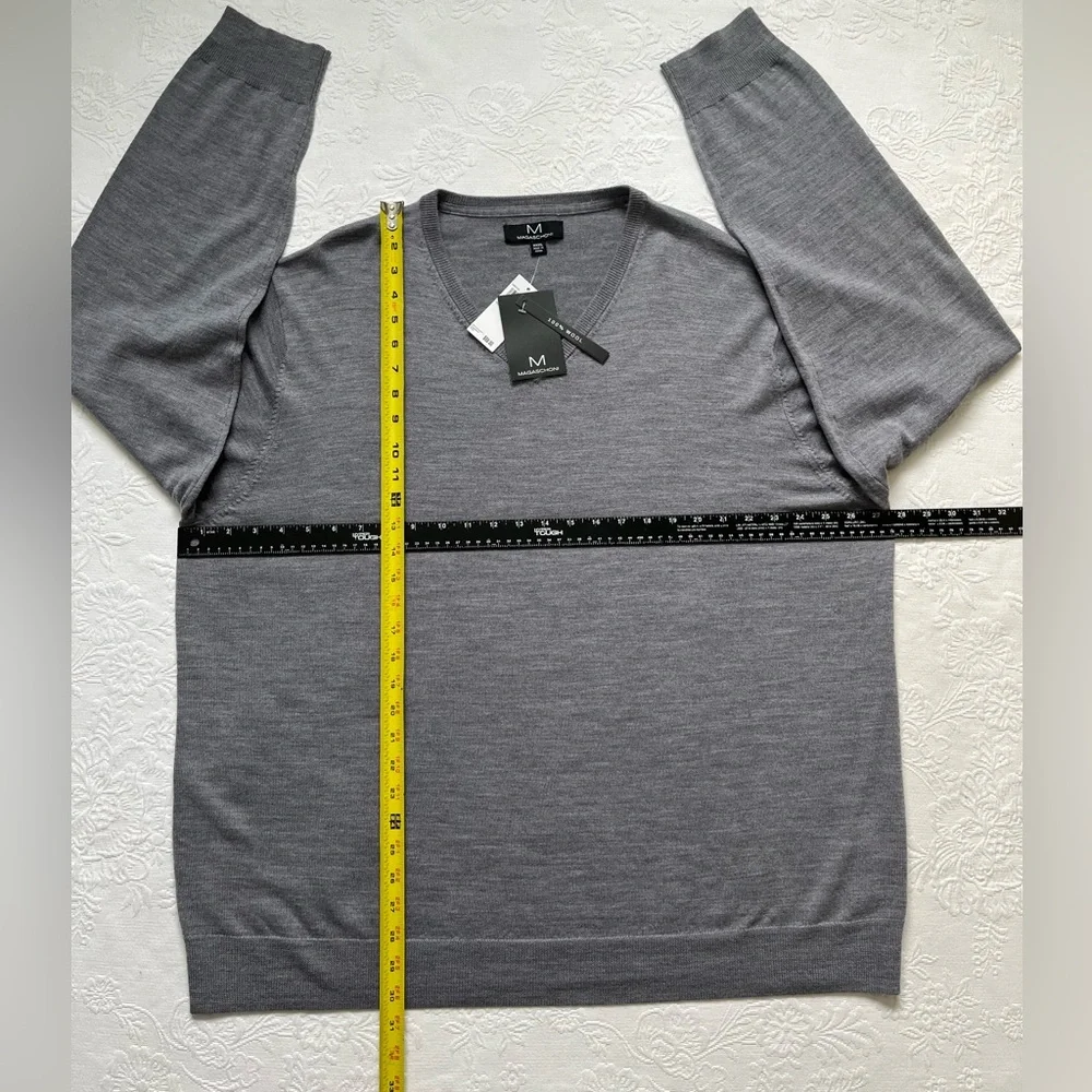 NWT M MAGASCHONI Wool Men’s V- Neck Sweater Pullover Gray XXXL Base Layer